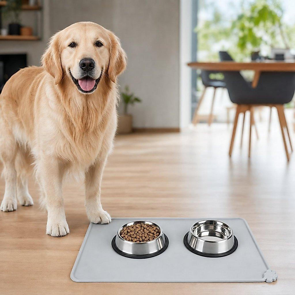 Tapete de Silicone Pet - Higiene - Suporte Comedouro grande Antiderrapante Cinza | Fácil de Lavar