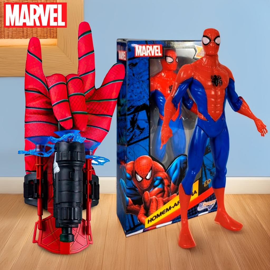 Kit Boneco Homem Aranha + Luva Lançador de Teia Dardos Brinquedo Infantil Presente Dia das Crianças