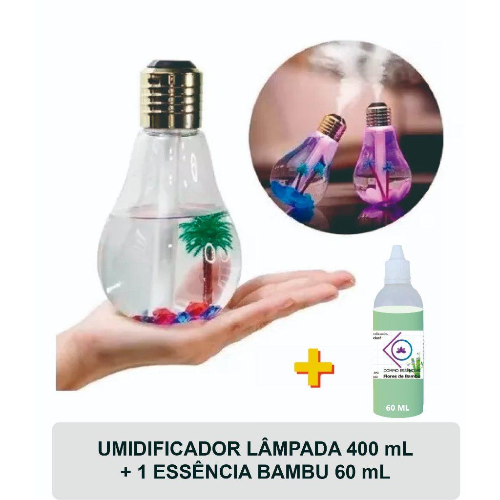 Umidificador Difusor LÂMPADA Grande 400 mL + 1 3 5 Essências 60 mL Lavanda Capim Limão Bambu