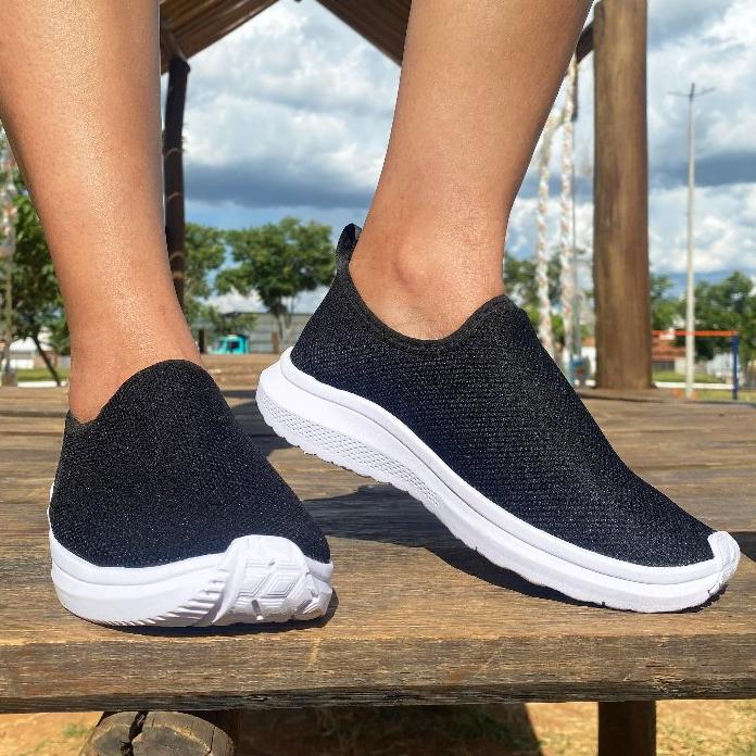 Tênis Meia Feminino Academia Caminhada Ortopédico Leve Confortavel Casual Preto