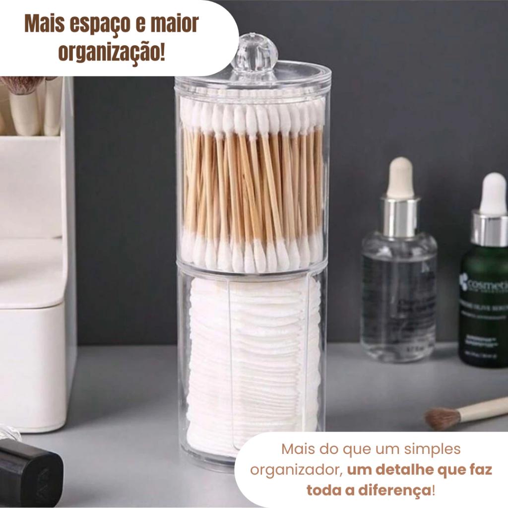 Organizador Porta Algodão e Cotonete em Acrílico Transparente banheiro | 2 em 1 com Tampa – SQ7750