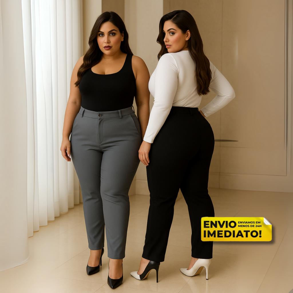 Calça Alfaiataria Feminina Social Com Ziper e Cós Alto Plus Size P ao G3