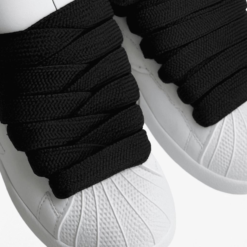 Cadarço Flat Lace Streetwear Preto Branco 15mm Para Tênis Largo Grosso Bboy Skatista Street Urbano