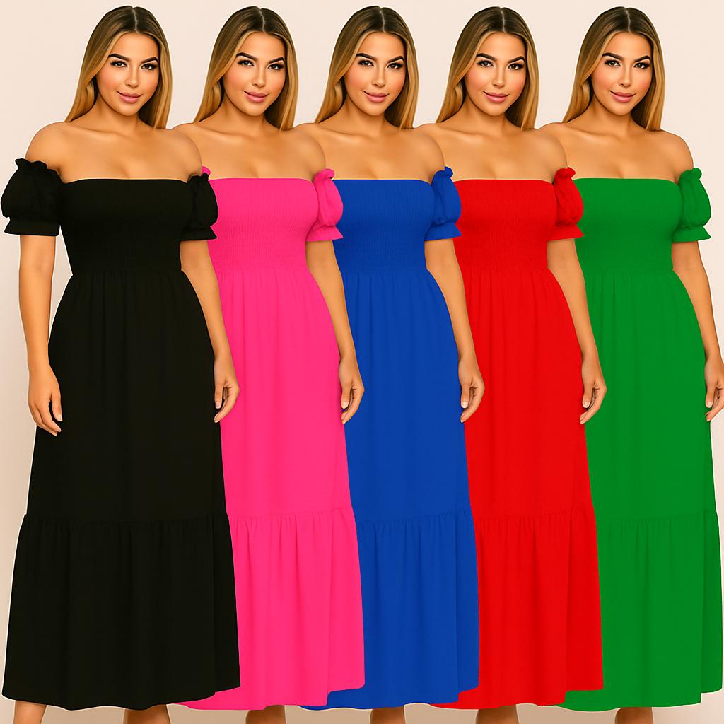 Vestido Longo Com Manga Liso Lastex Feminino Soltinho Ciganinha Moda Casual Elegante Evangélica Festa Casamento