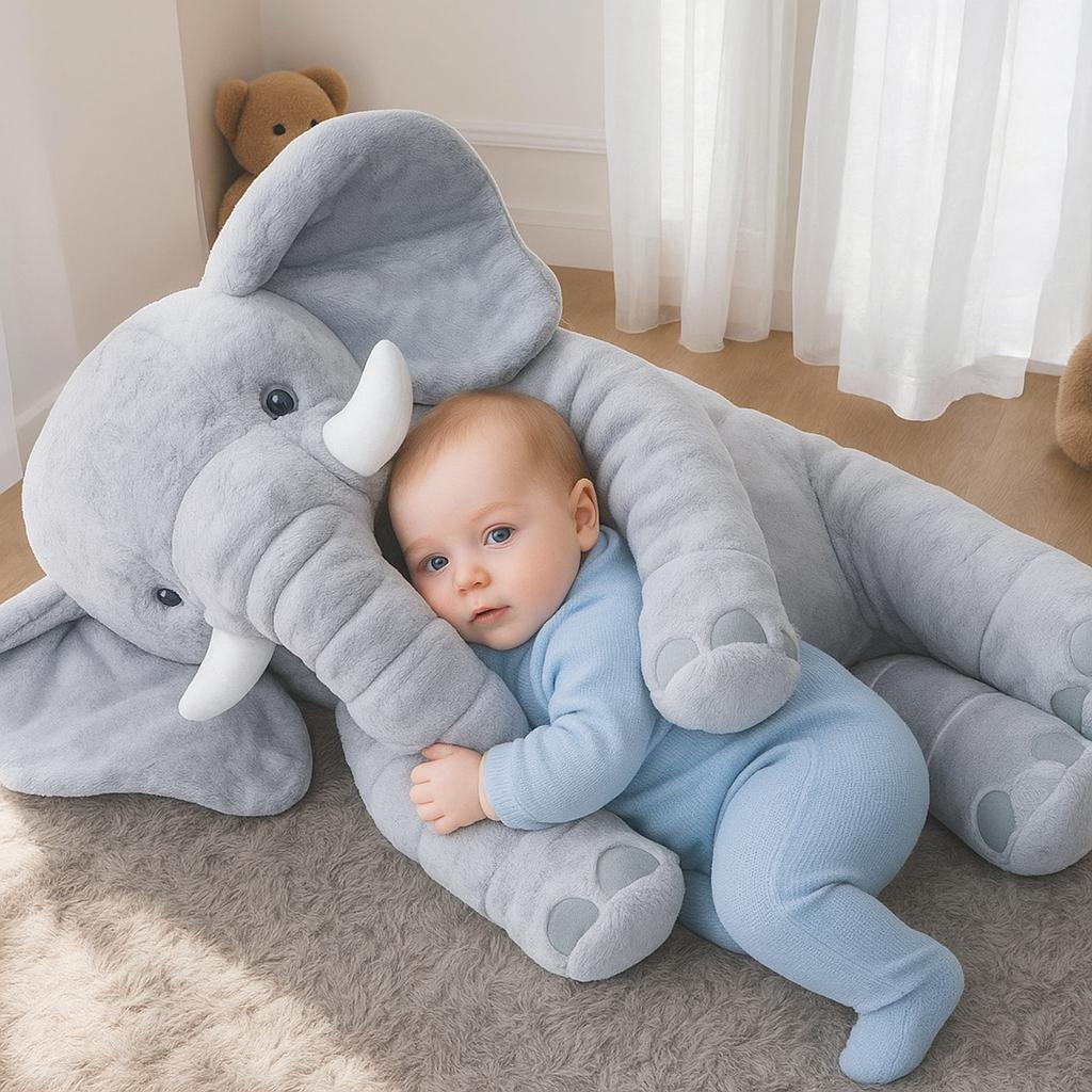 Almofada Elefante Dumbo Pelúcia 60cm Antialérgica, Fofa e Confortável para Bebê