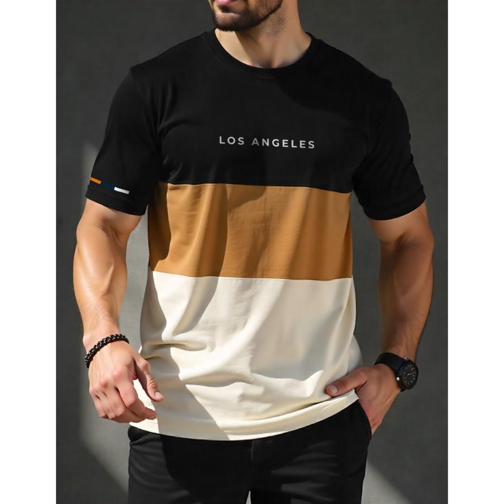Camiseta Masculina Los Angeles Street Manga Detalhe Diverse Camisa 100% Algodão