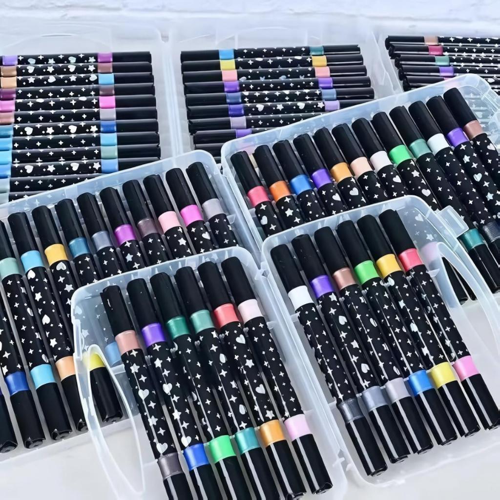 Marcador Metálico Canetinha Glitter Ponta Dupla Desenhos-SLX-123