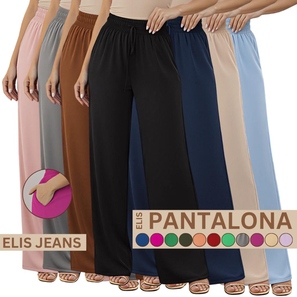 Calça Pantalona Feminina Cintura Alta Com Bolso Tecido Duna