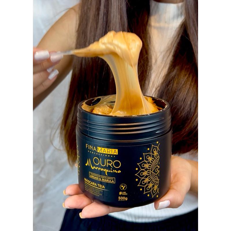Mega Hidratação Ouro Marroquino Efeito Teia | Antifrizz | Óleos Milagrosos | Fina Maria Professional