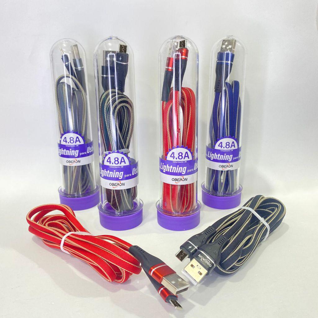 Cabo Carregador Celular Turbo 2 Metros Reforçado V8 x USB 4.8A 2 Metros Tubo com Adaptador V8-Tipo-C