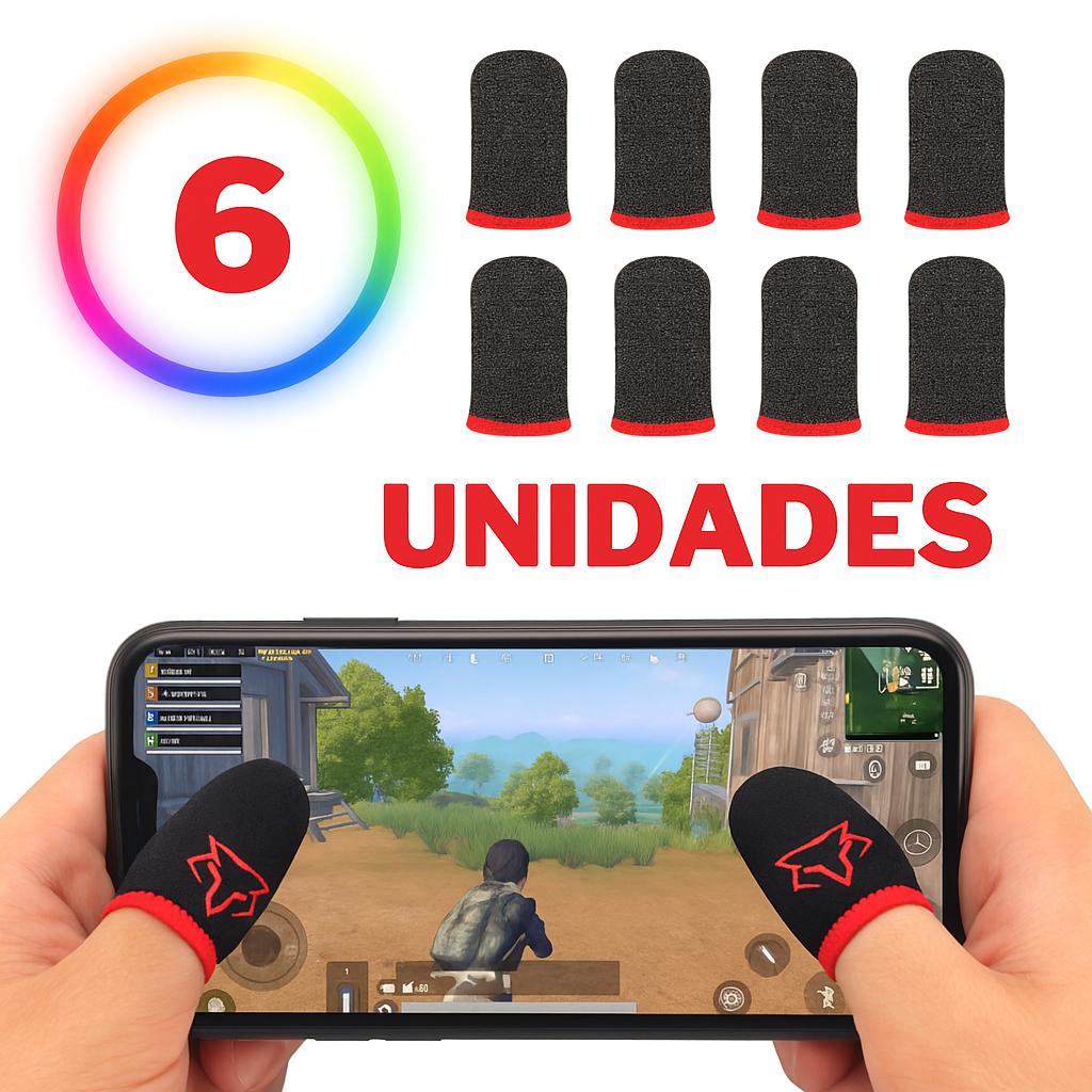 06 Luvas de Dedo Gamer Anti-Suor Profissional Pro-Player para Celular Jogos Free Fire Fortnite e FPS
