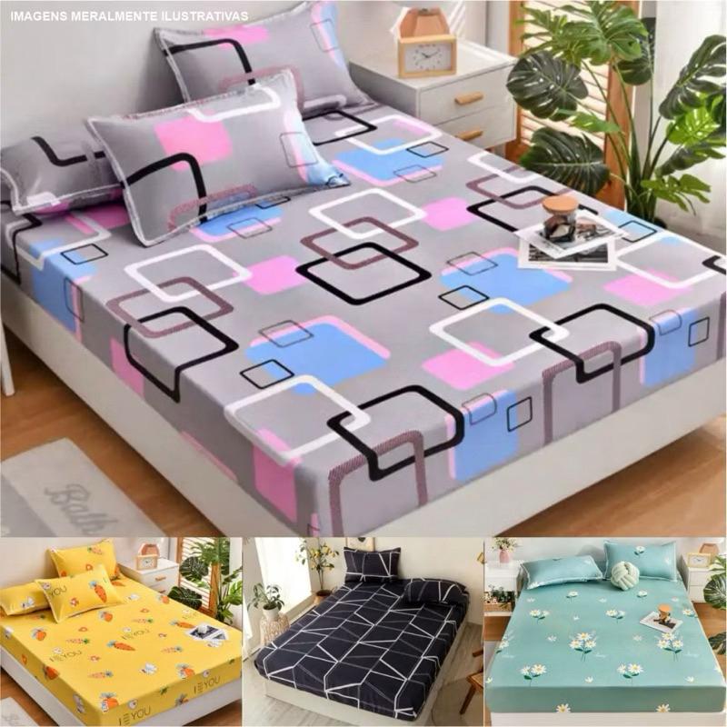 Jogo De Lençol Premium Cama Casal Queen Solteiro Estampado Com Elástico