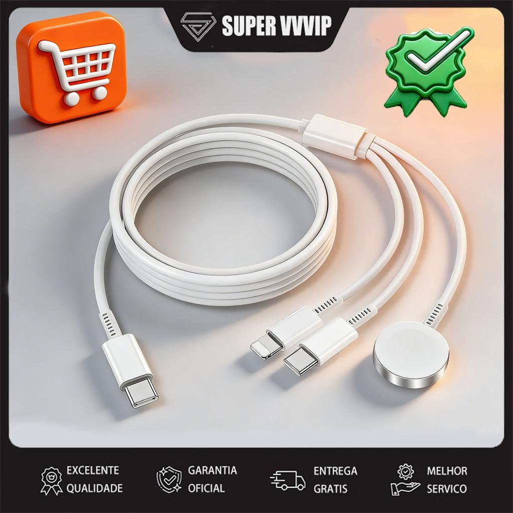 Brasil Spot Sale Carregador 3 em 1 Entrada Lightning Magnético 1.2 Metros USB Indução Tipo-C Cabo Relógio