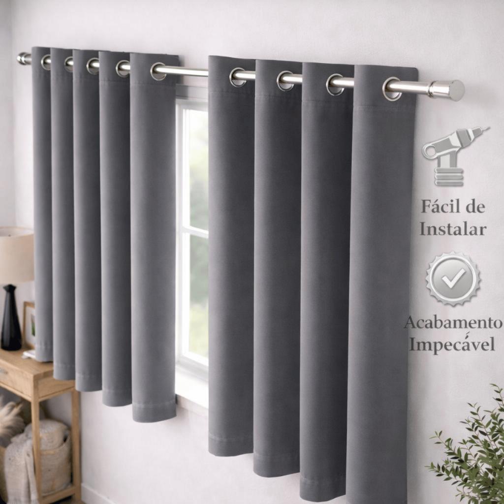 Cortina Blackout 100% Sala Quarto Veda Luz PVC Liso Impermeável Para Varão Simples Com Ilhós