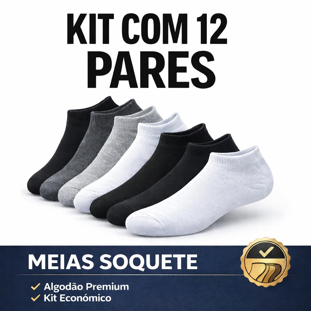 Kit Até 12 Pares de Meia Soquete Esportiva invisível 3 a 12 Unidades