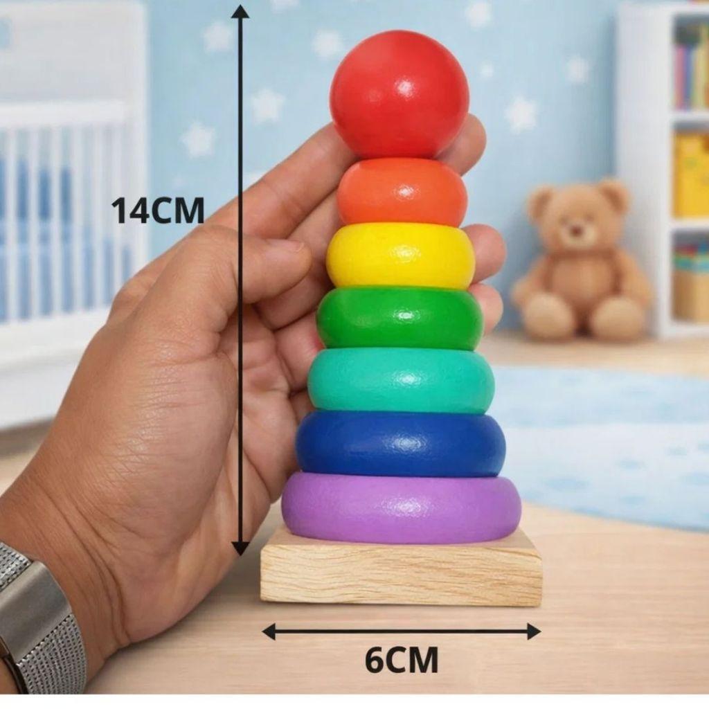 Brinquedo Educativo Infantil Torre Colorida Madeira | Método Montessori