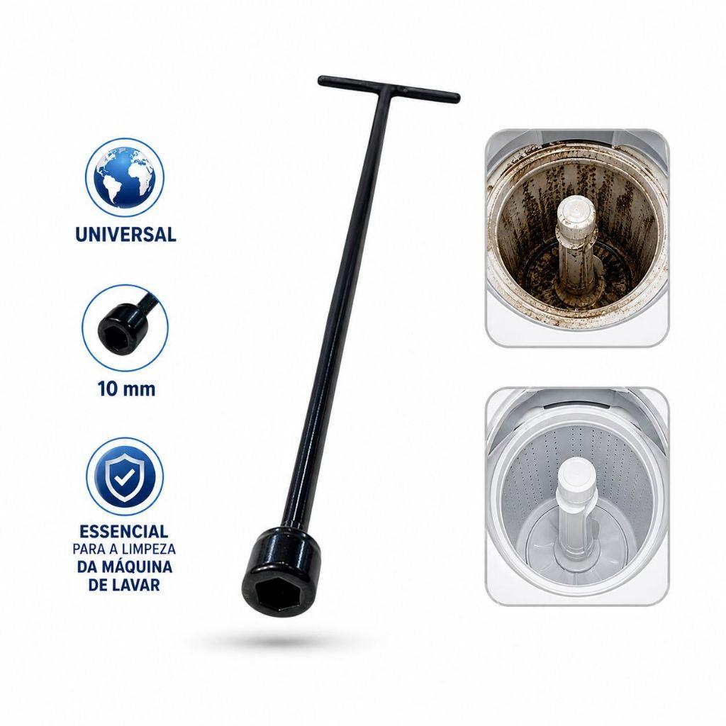 Chave T Longa Para máquina de lavar 10mm Agitador Brastemp/Consul/Electrolux Universal 48/62cm