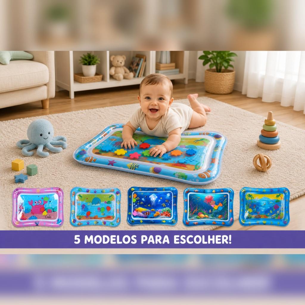 Tapete de Atividades Inflável para Bebê Aquário Sensorial – Brinquedo Interativo, Estímulo Motor e Cognitivo