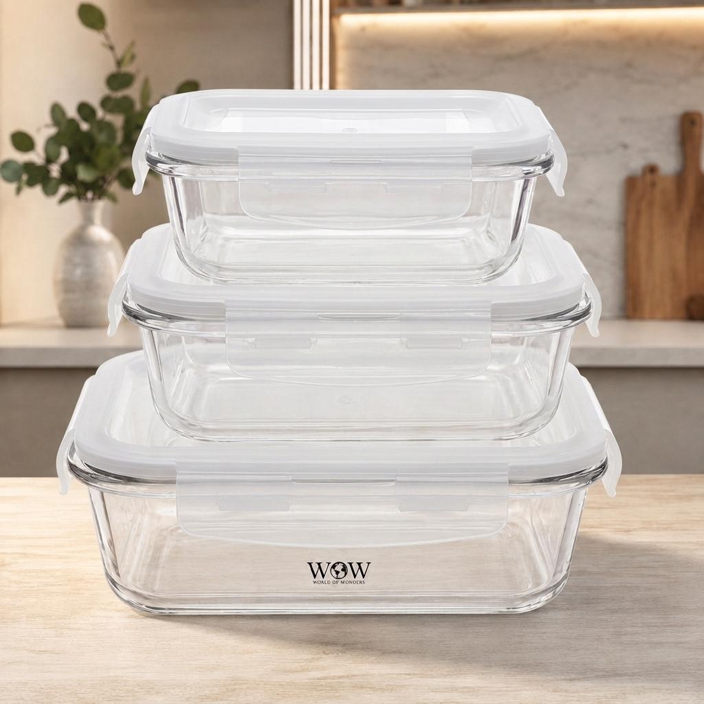 Kit 3 Potes De Vidro Hermético 320ml 520ml 800ml Refratário