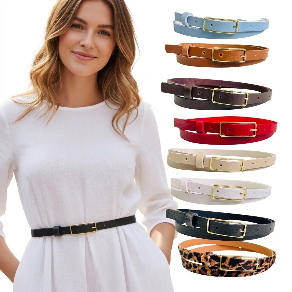 Cinto Feminino Fino 1.5cm Fivela Dourada Básica Casual Elegante Estilo Alfaiataria para Vestidos Calças Shorts - Nanda