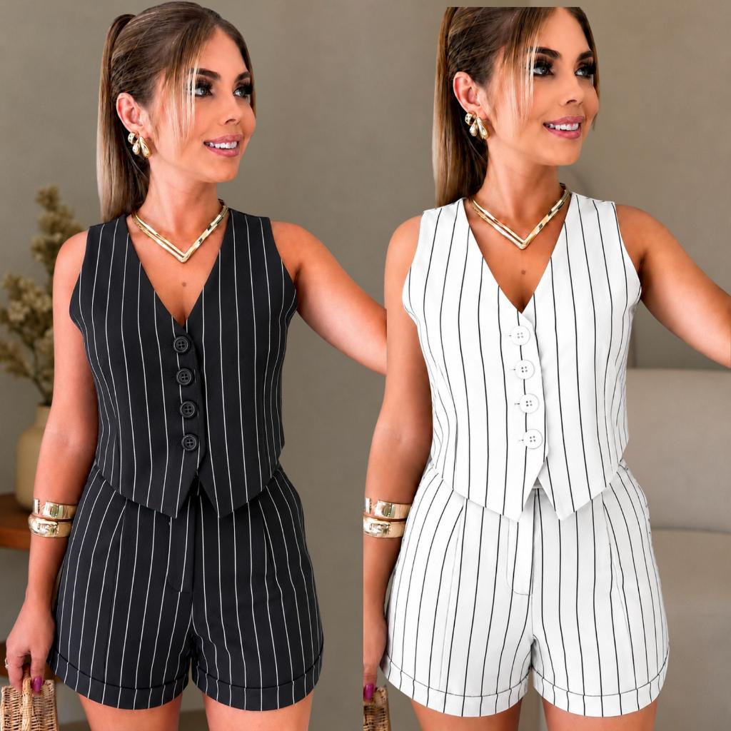 Nova Tendencia ,conjunto Feminino Colete +shorts, Social Moda Verão 2026