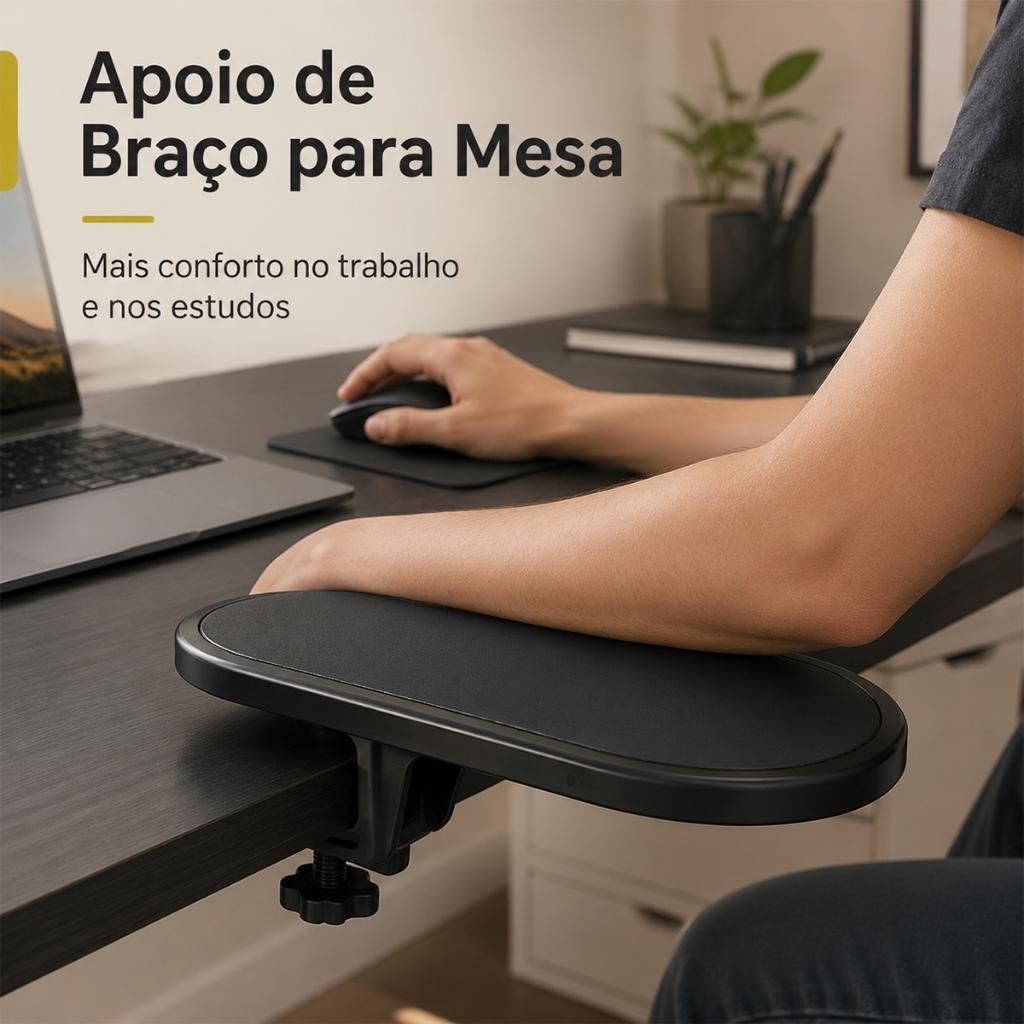 Suporte Ergonômico para Braço, Acoplável em Mesa, Conforto e Segurança para Notebook e Cadeira