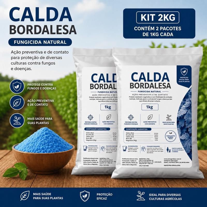 Calda Bordalesa Pronta kit fertilizante misto 2kg Rende 100 Litros