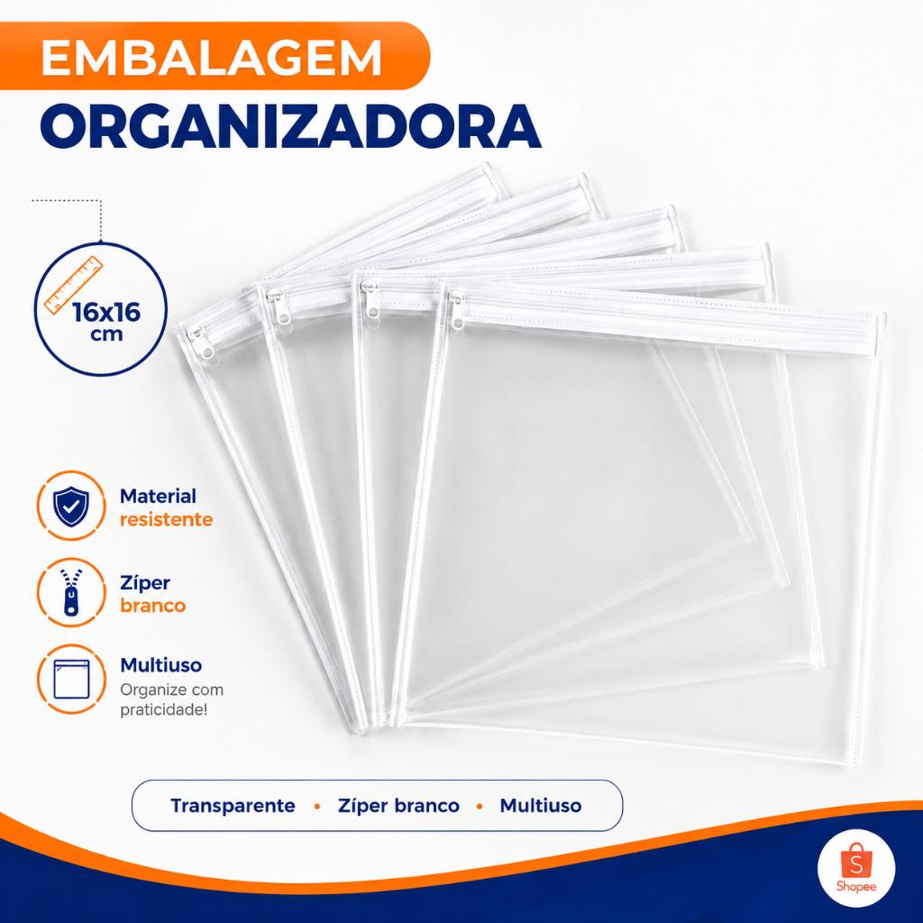 Kit Saquinhos Organizadores Transparente com Zíper Multiuso Viagem Mala Maternidade Maquiagem