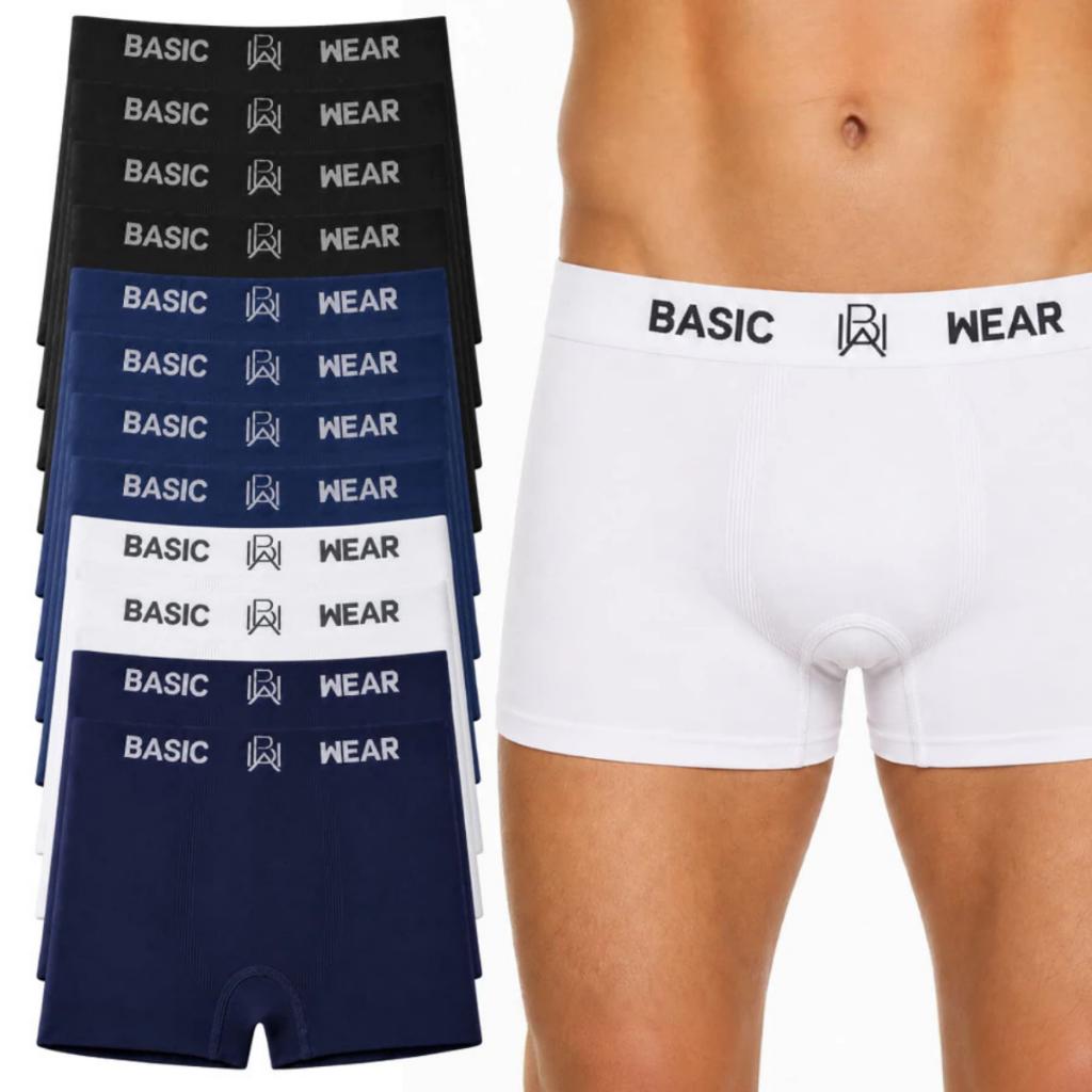 Kit 12 Cuecas Masculinas Boxer Basic Wear | Confortáveis, Elásticas e Sem Costura