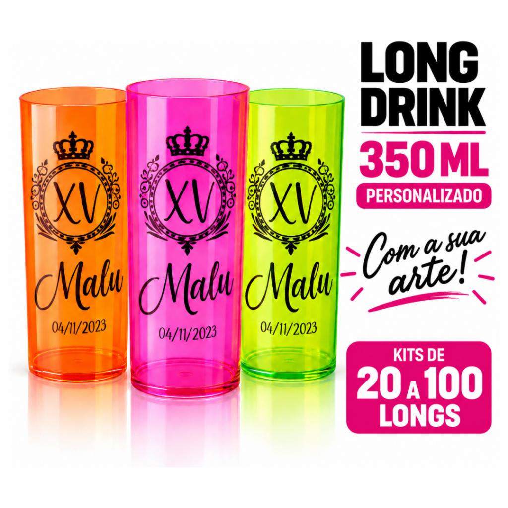Kit 20 a 100 Copos Long Drink 350ml Personalizado Acrílico Festas Eventos Lembrancinha