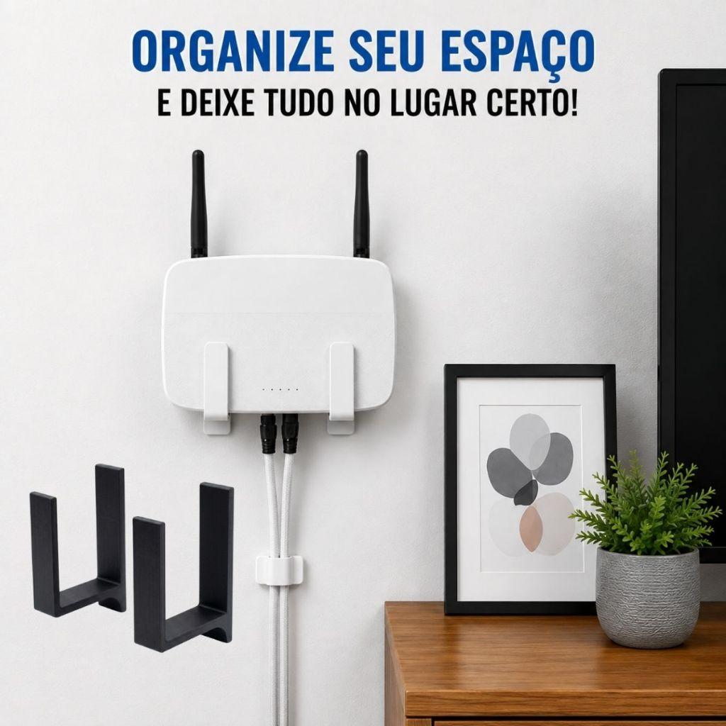 Suporte Roteador Parede Sem Furo Fita Dupla Face Ultra Forte Organizador WiFi Universal Preto / Branco