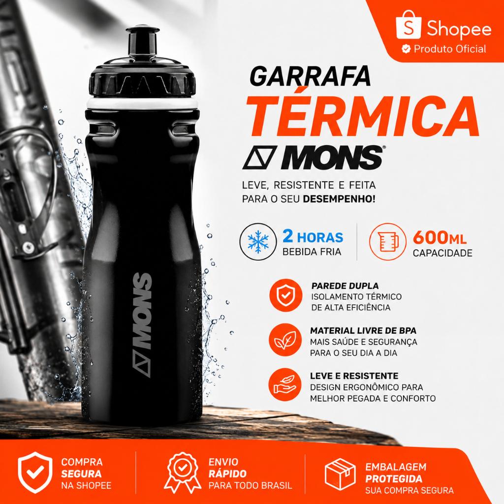 Garrafa Térmica Squeeze Isotérmica Caramanhola Bike Mtb Speed 600ml Garrafa Academia Preta