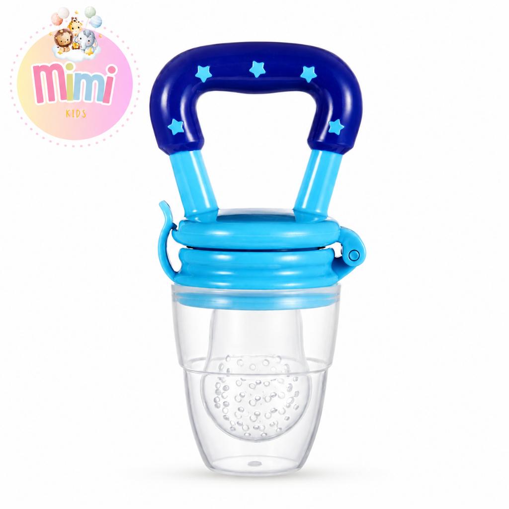 Chupeta Mordedor Alimentadora Bebê De Silicone Porta Fruta Azul e Rosa