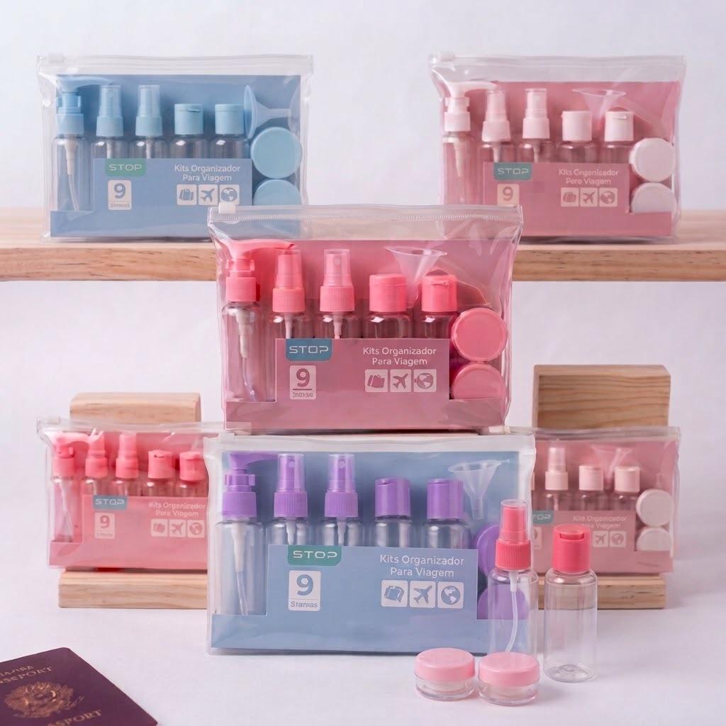 Kit 10 Itens Frascos Viagem Shampoo/Creme/Sabonete Liquido Organizador de Mala