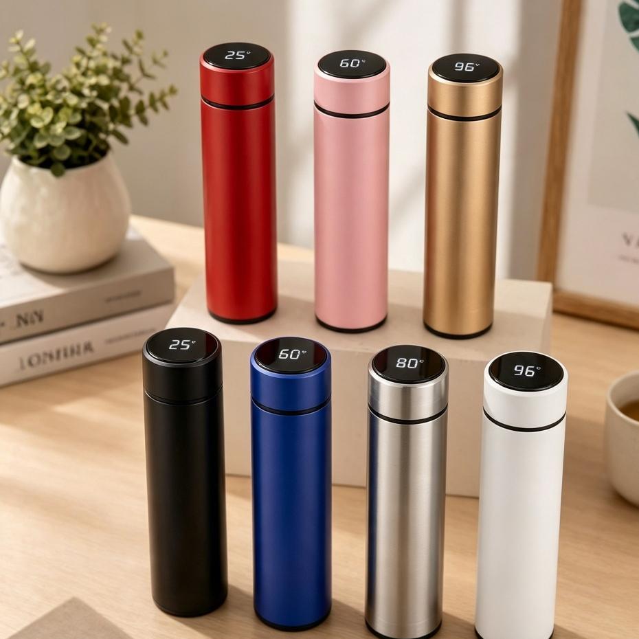 Garrafa Térmica 500ml com Inox Inteligente e Display de Temperatura Sensor LED Isolamento Superior