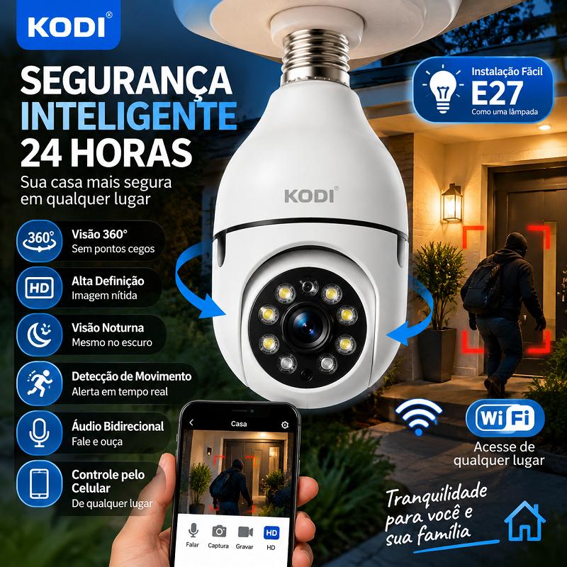Câmera Segurança Prova D'água Infravermelho Lâmpada Externa 360 Sem Fio Wifi 2.4G