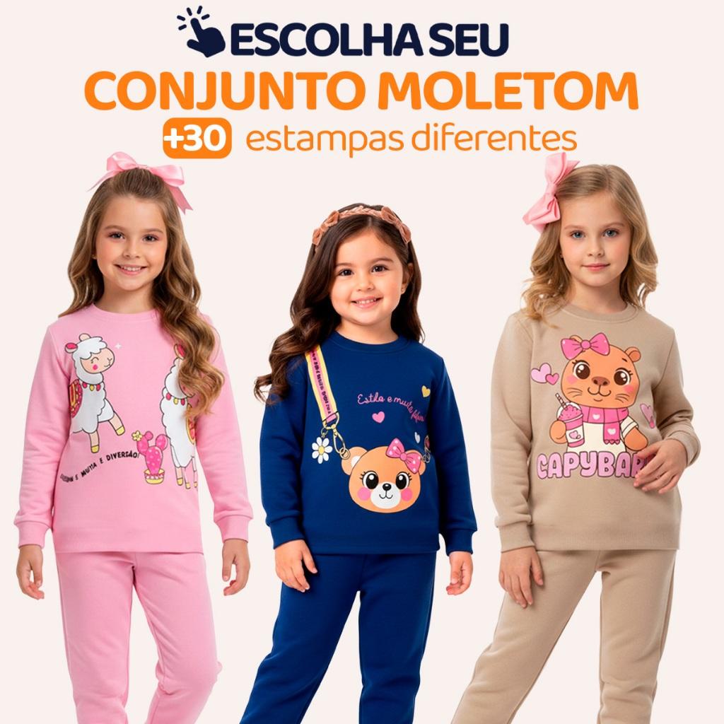 Conjunto Moletom Infantil Menina Criança Blusa e Calça Manga Longa Roupa de Frio Inverno Feminino Agasalho Estampa L08