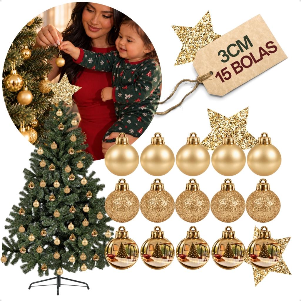 Kit 15 Bolinhas De Natal 3cm Fosca Glitter Lisa Enfeites
