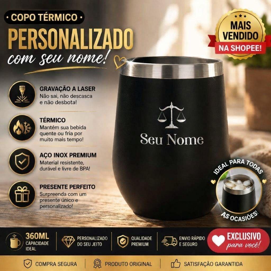 Copo Cuia Térmica 360ml Personalizado Laser com Nome e Logo | Inox Térmico Premium