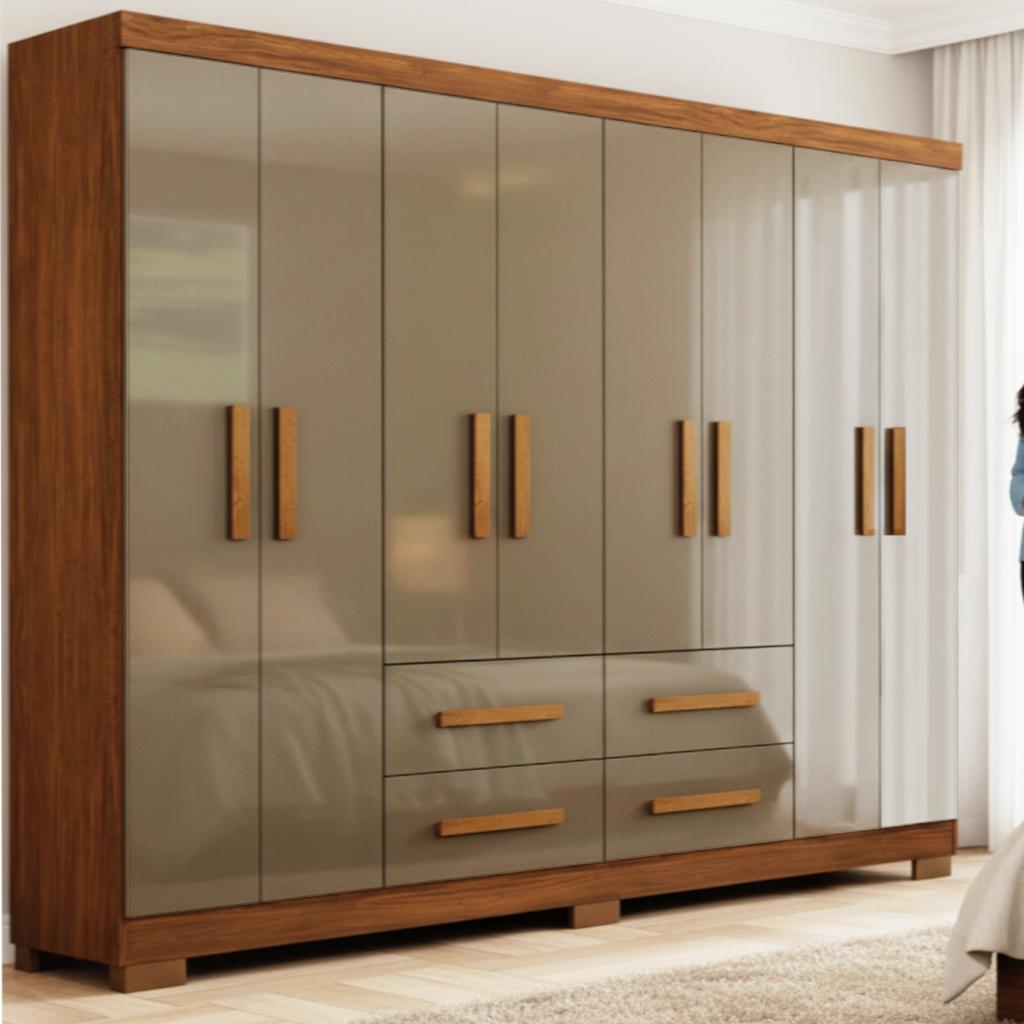 Guarda Roupas Casal Grande 8 Portas 4 Gav. Com Pés Moderno Marrom