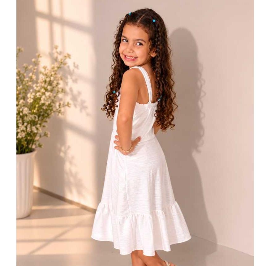 Vestido Infantil Feminino Midi com Babado Alça Fina Confortável Moda Festa Aniversário Casual Elegante Menina