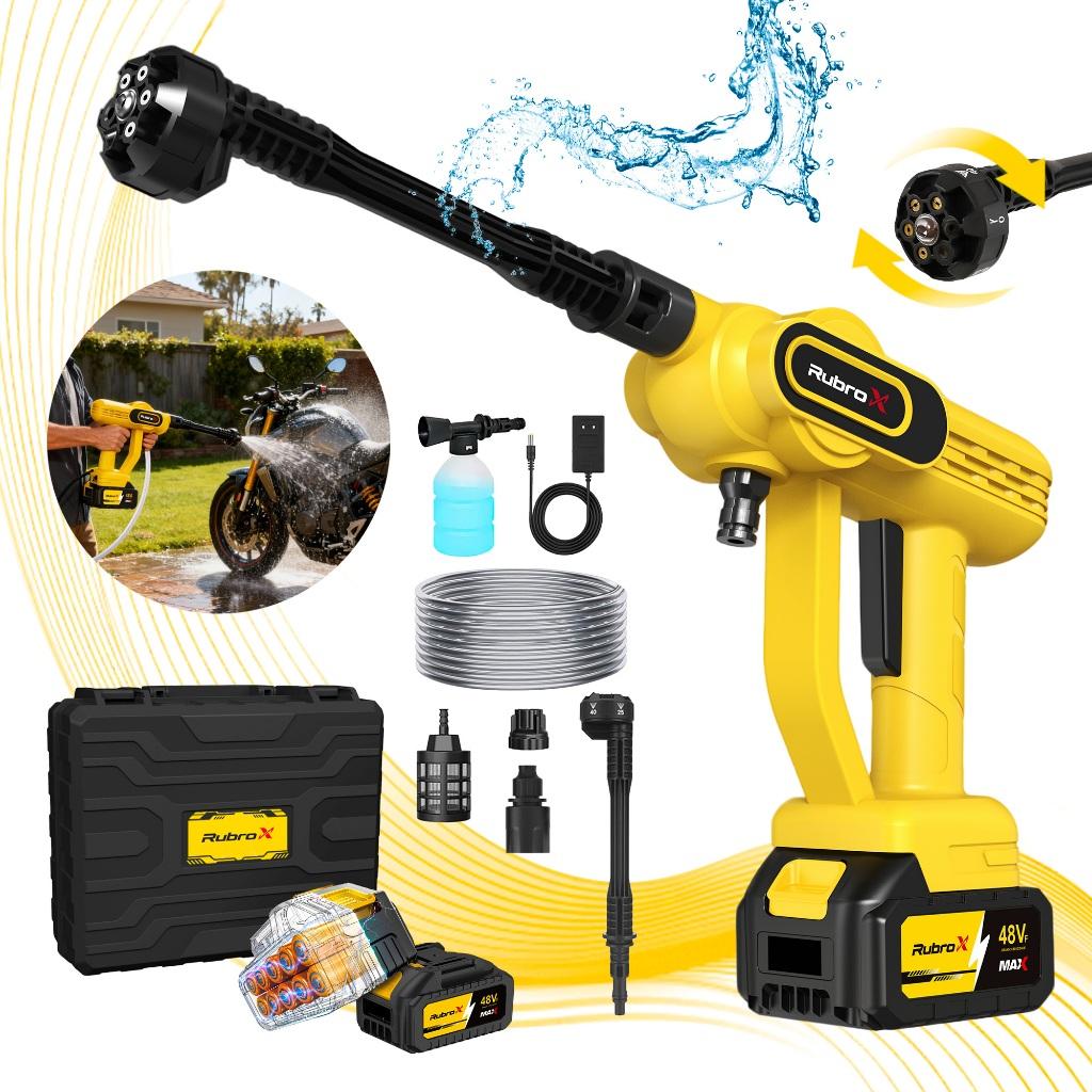 RubroX Lavadora de alta pressão portátil 6 em 1 Premium – 2 Bateria de Longa Duração, 1200 PSI