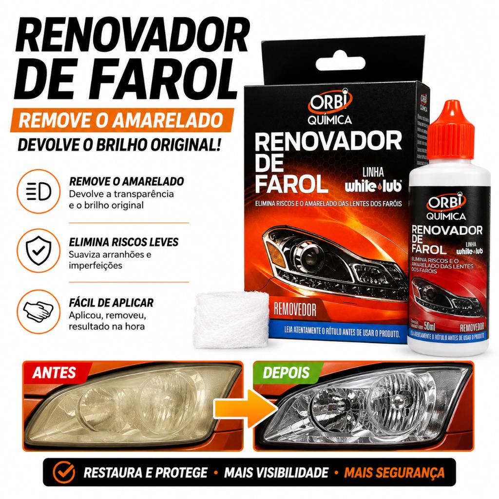 Renovador de Farol Orbi Tira Amarelado e Aspecto Fosco Revitalizador 50ml + Estopa