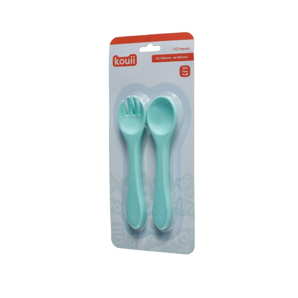 Kit Talheres Bebê Silicone Colher e Garfo BPA Free Com Estojo Portátil Alimentação Infantil
