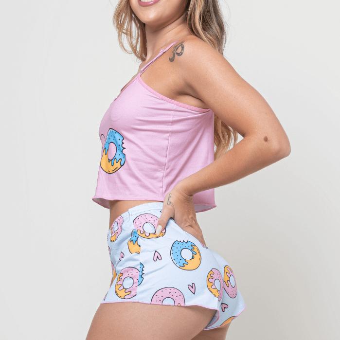 Pijama Feminino Baby Doll Estampa Personagem Estampado Ondinha Virginia curto curtinho sexy