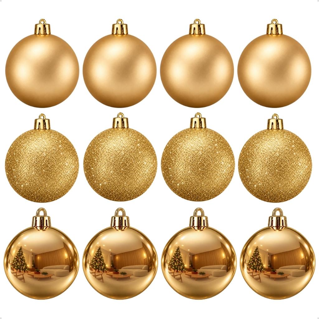 Kit 12 Bolinhas De Natal Enfeite Natalino Pendente Varias Cores 5cm