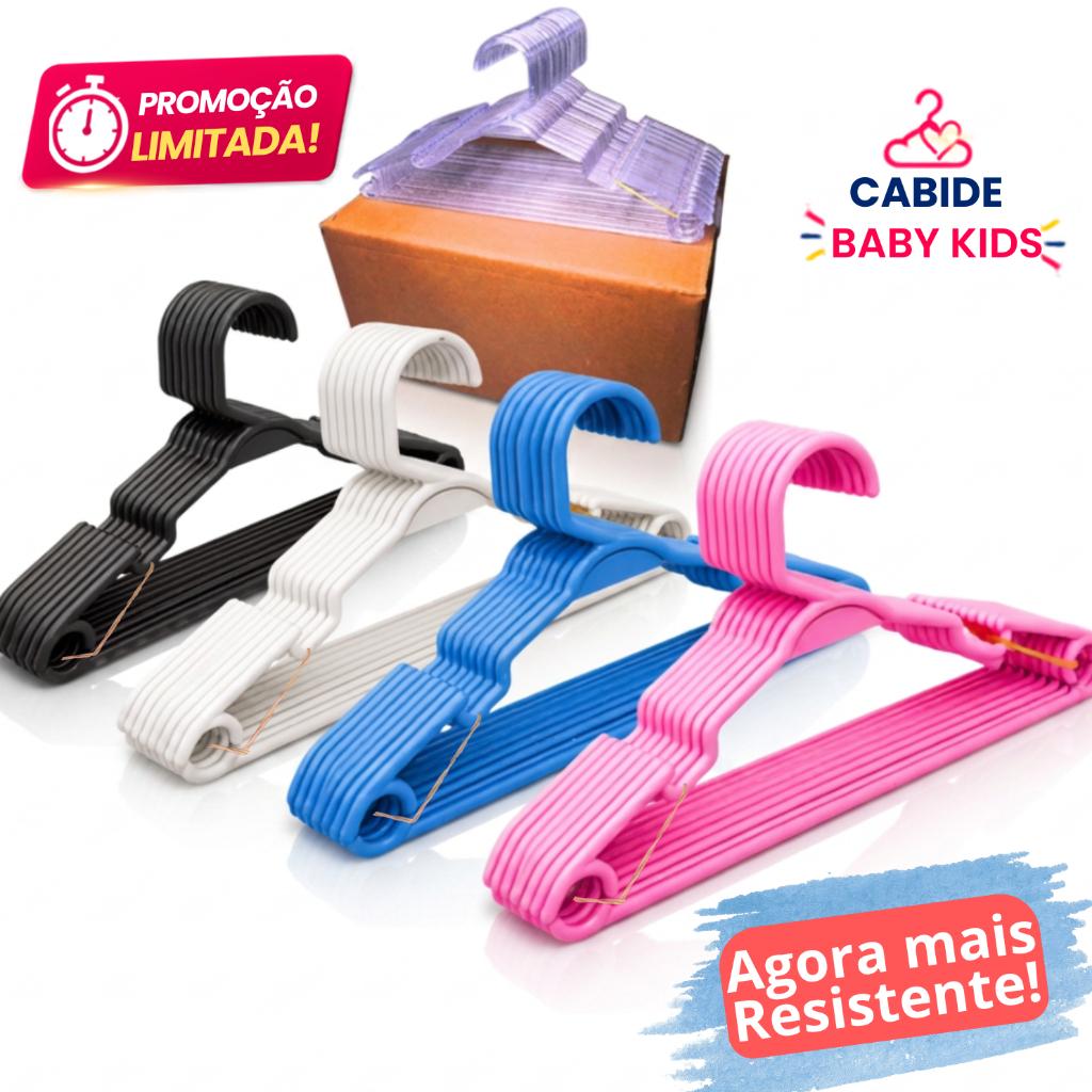 Kit 50 Cabide Infantil baby Reforçado, cores Azul, Rosa, Preto, Branco