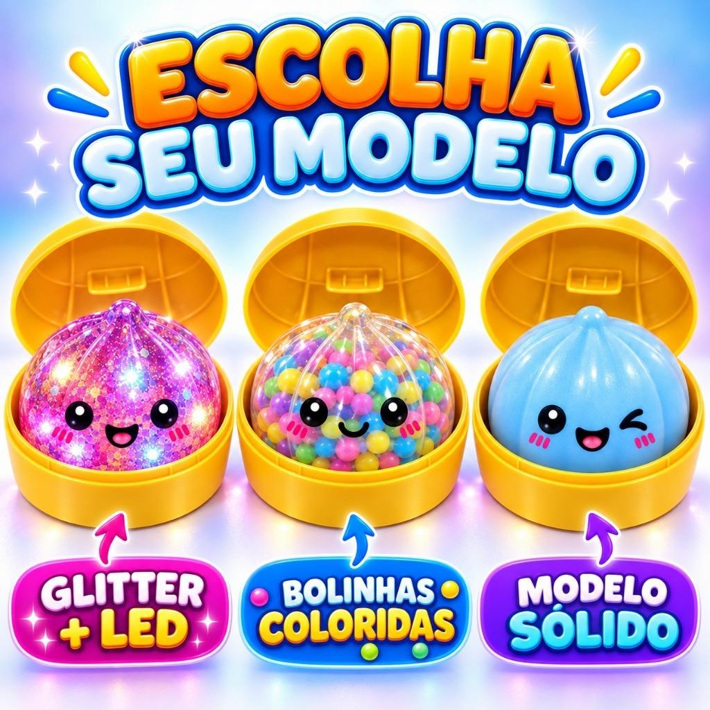 Squishy Bolinho Dumpling Raro Brilhante Glitter Led 9cm Anti Estresse Pãozinho Baozi