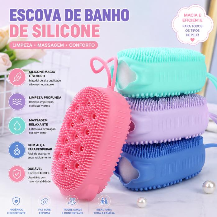 Esponja Bucha Escova Massageadora De Banho Silicone Com Espuma Interna