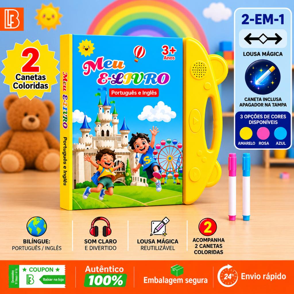 Livro Interativo com Som Infantil Bilíngue Português Inglês Multi Temas Toque Educativo Aprendizagem